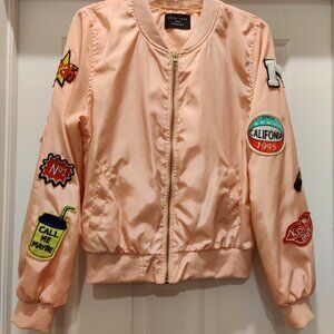 Soft Pink Satiny Bomber Jacket